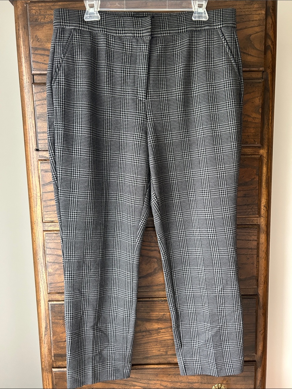 Banana Republic Women’s Black and Gray Glen Plaid Straight-Leg Pants, Size 14